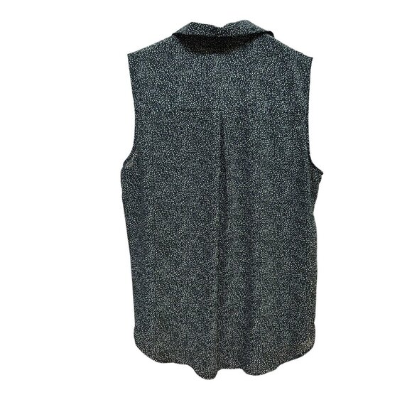 H&M Womens Size 14 Blouse Black White Button Front Collared Curved Hem - Picture 2 of 15